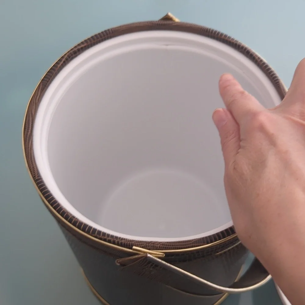 Hollywood Regency Ice Bucket, Brown Faux Alligator, Mid-Century Modern Barware